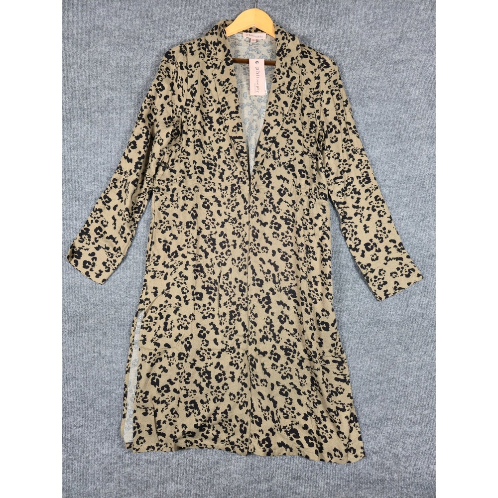 Philosophy Clothing Leopard Print‎ Open Front Long Sleeve Cardigan Sz S